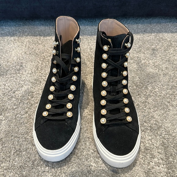 Stuart weitzman suede pearl lace-up sneakers - Picture 1 of 3